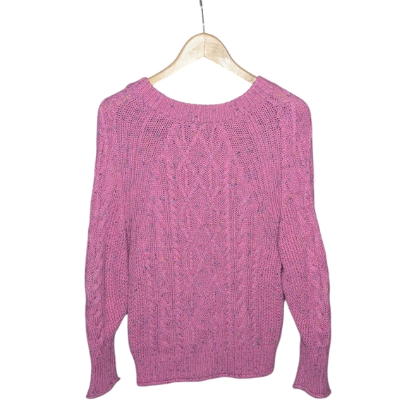 J.Crew Pink Tweed Cable Knit Sweater XS Women’s Textured Crewneck Pullover - Picture 7 of 12